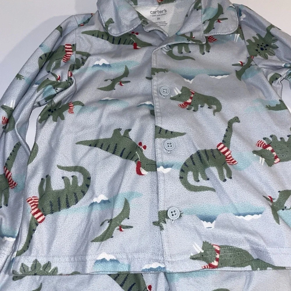 2 Boys‎ Kids Christmas Long Sleeve Pajamas Navy Blue Santa Dinosaurs 5 6 5t 6t